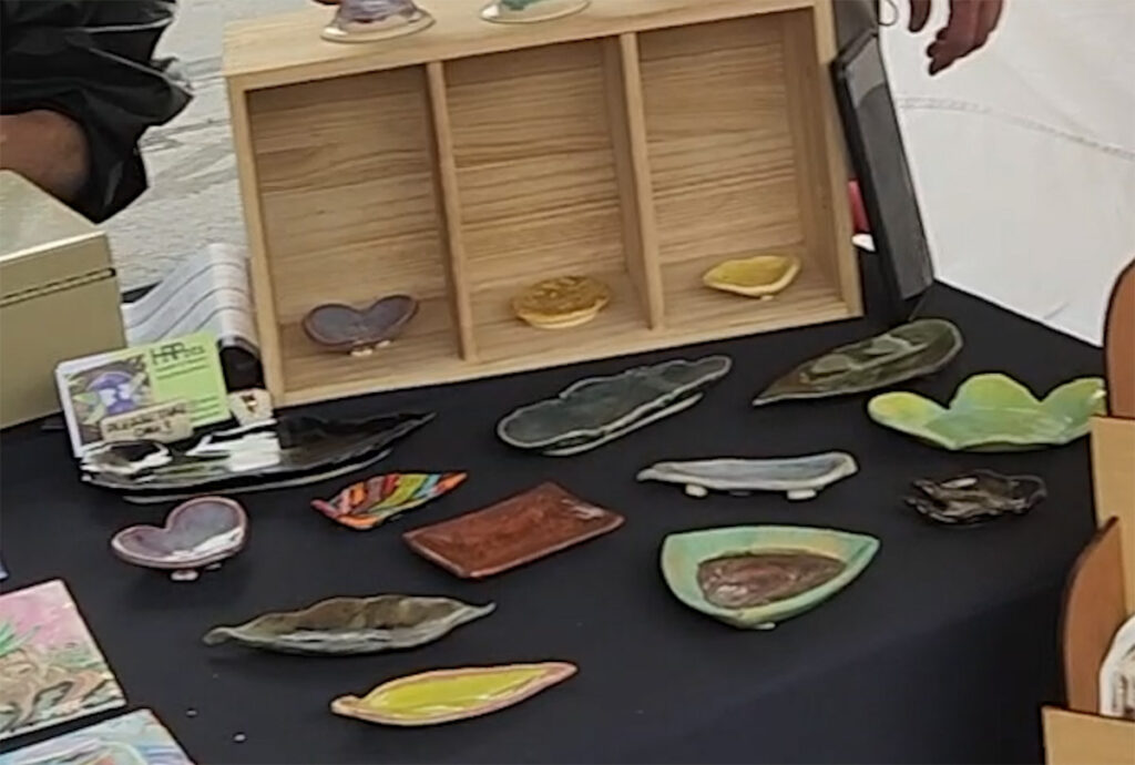 Ceramic leaf print dishes by Haeden Peaslee