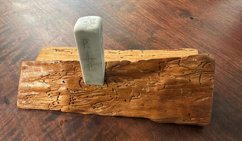 Gravestone in wood by maker Steve F.